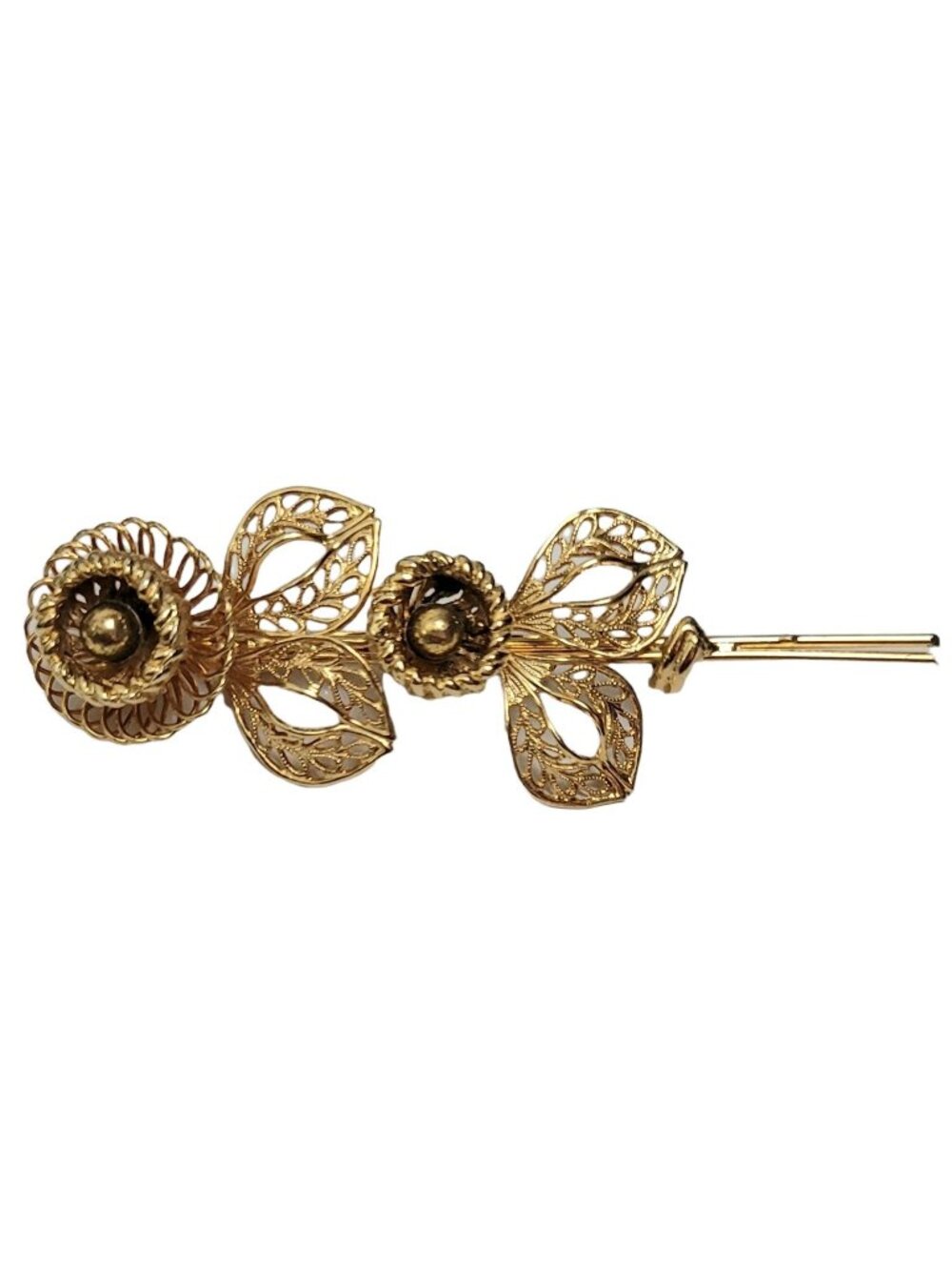 Corocraft Vintage Gold Tone Long Stem Flower Brooch, Signed